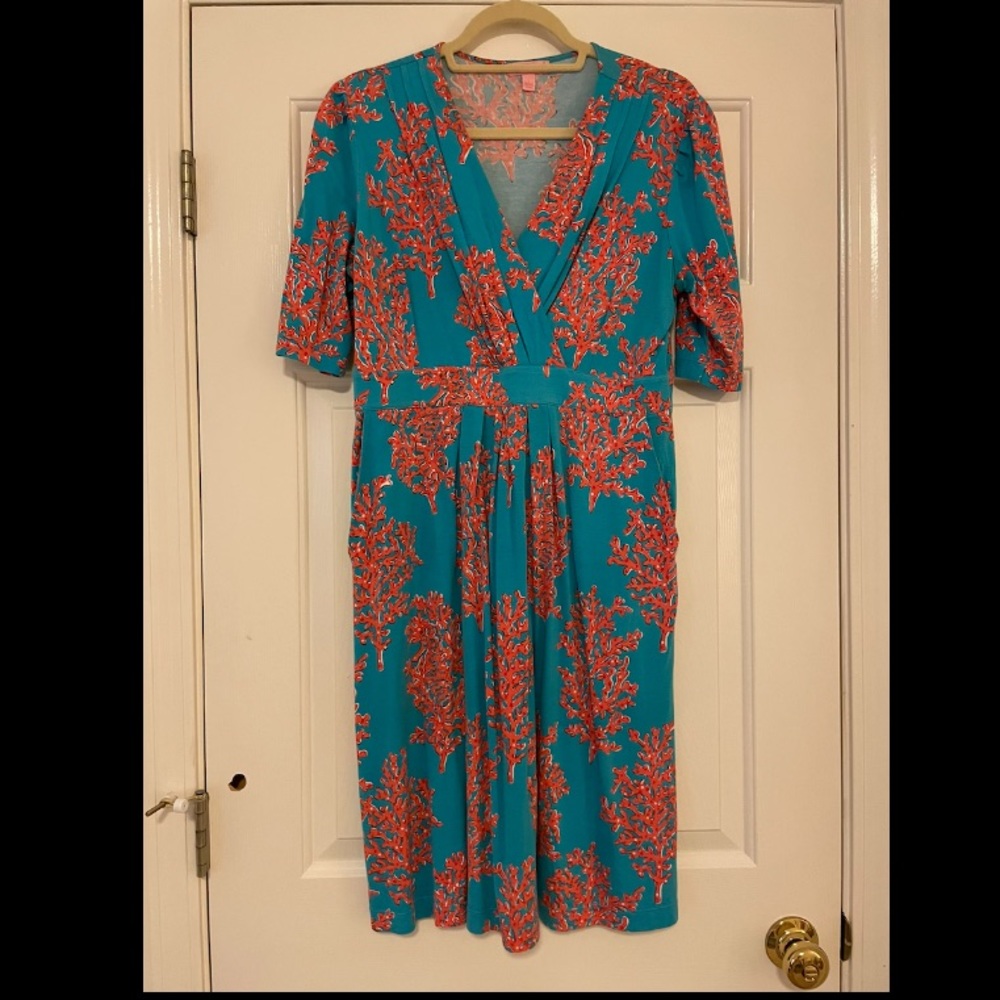 Lilly Pulitzer Dress Bellanna Dress in Coral Siesta Size L with Pockets